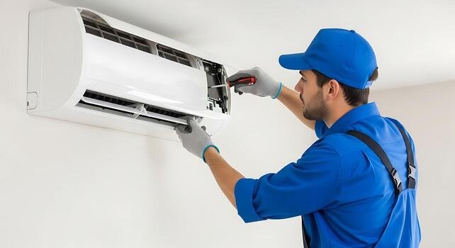 AC technician repairing a split air conditioner